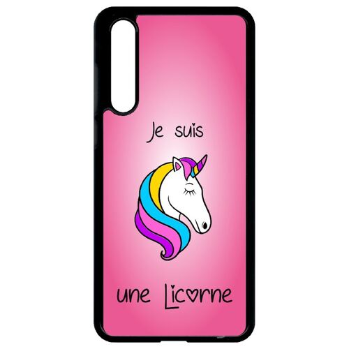 Coque pour smartphone - Je suis une licorne fond rose - compatible avec huawei P20 Pro - Plastique - bord Noir