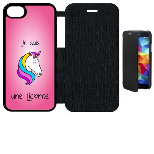 Etui a flip flap - Je suis une licorne fond rose - compatible avec apple iPhone 8 - Plastique - bord Noir