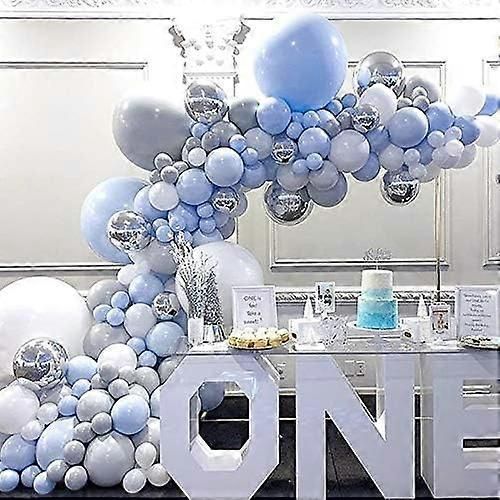 Bleu argent ballon guirlande Kit Macaron Métal Ballon Arche, Mariage Douche Nuptiale Fête d'Anniversaire Bébé Douche Décoration