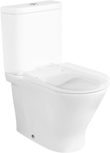 ROUND Tasse Rimless avec double sortie pour toilettes de réservoir bas compact adossé au mur Blanc 370 mm x 600 mm x 790 mm