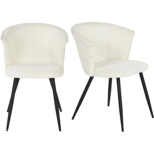 Lot De 2 Chaises De Salle À Manger Scandinave Fauteuil Assise Rembourrée En Bouclette Pieds En Métal Pour Cuisine Salon Chambre Bureau Blanc 58x55x75,5cm