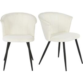 Lot De 2 Chaises De Salle À Manger Scandinave Fauteuil Assise Rembourrée En Bouclette Pieds En Métal Pour Cuisine Salon Chambre Bureau Blanc 58x55x75,5cm