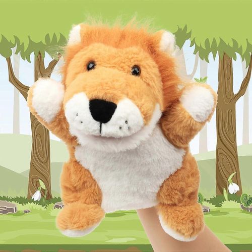 Peluche Lion Marionnette À Main En Peluche Animal Jouet Ouvert Bouche Mobile Créatif Jeu De Rôle Storytelling Peluches Cadeaux pour Enfants Tout-petits Anniversaire Noël