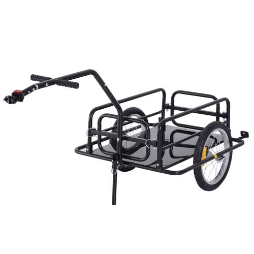Remorque Vélo Remorque De Transport Pour Vélo 155l X 71,5l X 77h Cm Barre D¿Attelage Universelle Pliable Acier Noir