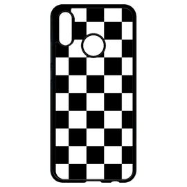 Coque Pour Smartphone - Carr Noir Et Blanc Damier - Compatible Avec Huawei P20 Lite - Plastique - Bord Noir