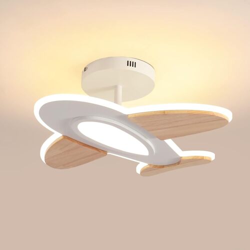 Plafonnier Led 35 W - En Forme D'avion - Intensité Variable - Avec Télécommande - 50 X 45 Cm - Blanc - 2700-6500 K - Accessoires En Bois