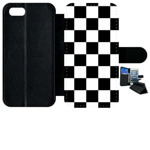 Etui A Rabat - Carr Noir Et Blanc Damier - Compatible Avec Apple Iphone 8 - Plastique - Bord Noir