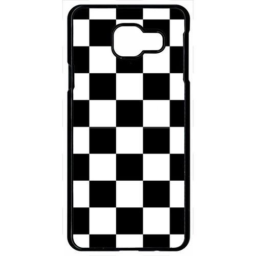 Coque Pour Smartphone - Carr Noir Et Blanc Damier - Compatible Avec Samsung Galaxy A9 (2016) - Plastique - Bord Noir