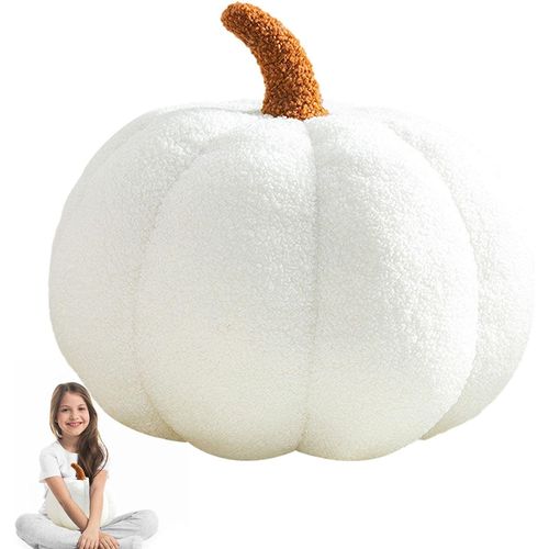 Halloween Citrouille Oreiller en Peluche 20 cm Moelleux Peluche Citrouille Coussin pour Halloween,Décoration De Thanksgiving(Blanc)