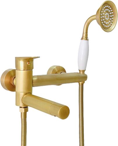 Robinet de Baignoire Mural avec Douchette à Main, Mitigeur de Baignoire en Laiton Antique, Retro Robinet de Douche pour Salle De Bain avec Rotation de 90° Bec Long et Support