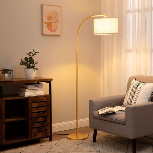 Lampadaire Salon, Lampe À Arc Abat-Jour En Lin Beige, 161 Cm Lampadaire Doré Avec Abat-Jour Réglable Pour Chambre, Chambre D'enfant, Douille E27 (Ampoule Non Incluse) Couleur: Or