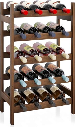 Étagère À Vin En Bambou, Support De Présentation Pour 20 Bouteilles, 5 Niveaux Pour Cuisine, Garde-Manger, Cave, Bar (Noyer)