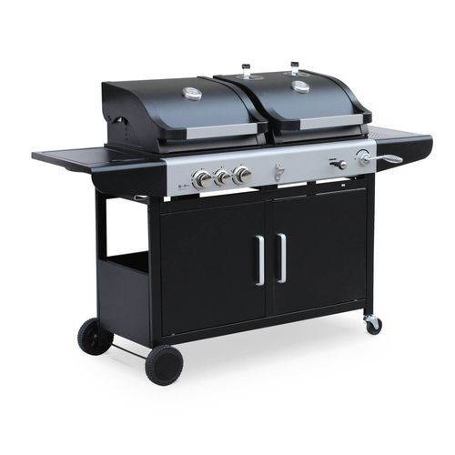 Barbecue 2 En 1 Gaz Et Charbon - Marsac Noir - 3 Brûleurs Dont 1 Feu Latéral. Grilles En Fonte