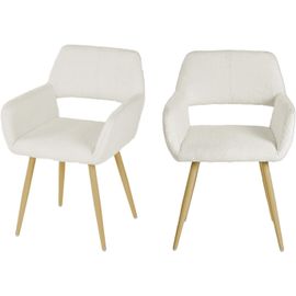 Lot De 2 Chaises De Salle À Manger Scandinave Fauteuil Assise Rembourrée En Bouclette Pieds En Métal Pour Cuisine Salon Chambre Bureau, Beige, 56x56x78cm Blanc