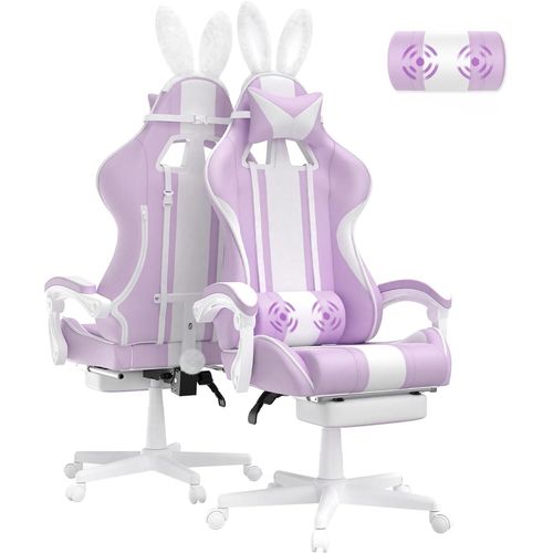 Gaming Chair Massage Avec Repose-Pieds Fauteuil Ergonomique Gaming Chair Avec Appui-Tête Chaise De Bureau Pc Gamer Racing Avec Coussin Lombaire Et Oreilles De Lapin Pourpre A-Pourpre