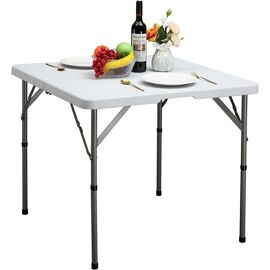 Table Pliante Table de Camping 87cm, Table de Pique-Nique, Réglable en Hauteur, Carrée avec Poignée pour Jardin Barbecue Restauration Fête Cuisine Extérieure Intérieure