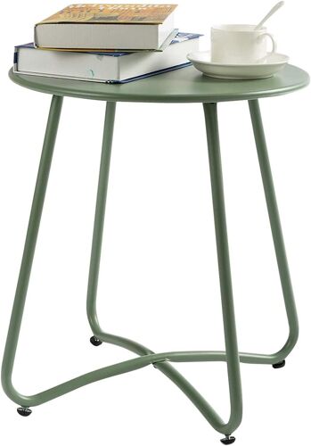 Petite Table Basse Table d'appoint de Patio, Table de Jardin Ronde Petite Table de Bout Table en Métal pour Salon Jardin Patio Balcon Extérieur, Vert