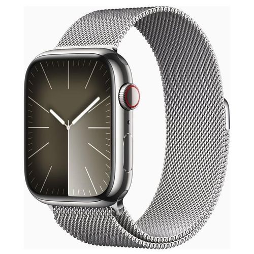 Apple Watch Series 9 GPS + Cellular - Boîtier Acier Inoxydable 45 mm Argent - Bracelet Milanais