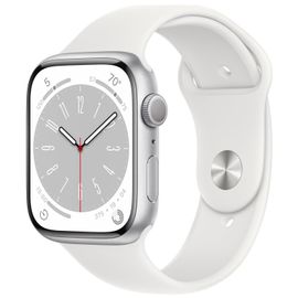 Apple Watch Series 8 (GPS) - 45 mm - aluminium argenté - Montre connectée avec bracelet sport - fluoroélastomère - blanc - taille du bracelet : Normal - 32 Go - Wi-Fi, Bluetooth - 38.8 g