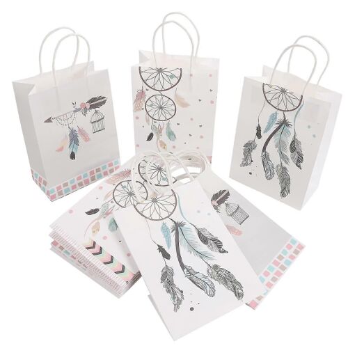 Sac cadeau Kraft 12 pièces avec poignée, sac cadeau en papier à motif Dream Catcher, sacs cadeaux multipacks, sacs cadeaux pour mariage, anniversaire, fête