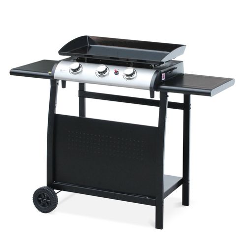 Plancha Au Gaz 3 Brûleurs Sur Chariot - Porthos - 7.55kw. Plancha À Gaz Avec Desserte - Cuisine