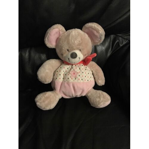 Souris Peluche Rose Et Blanche Décor Étoiles 22cm Mots D Enfants