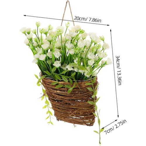 Panier de fleurs artificielles blanches suspendues pour décoration de porte et de mur Couronne de printemps pour la maison