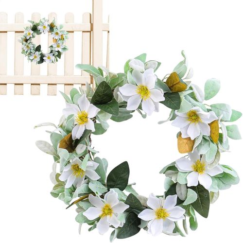 Couronnes florales pour porte d'entrée, couronne de fleurs - 15,74 pouces porte d'entrée Magnolia artificiel
