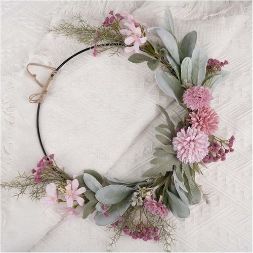 Couronne de fleurs artificielles, couronne en métal de 41 cm/16 pouces, guirlande de fleurs artificielles f