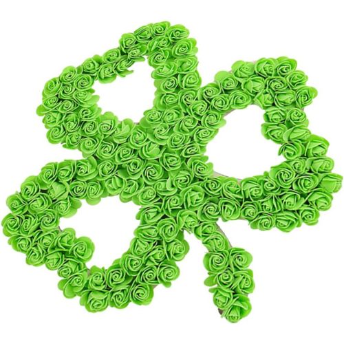 Couronne de trèfle à quatre feuilles pour décoration de porte et de fenêtre Ornement de festival irlandais pour la Saint-Patrick