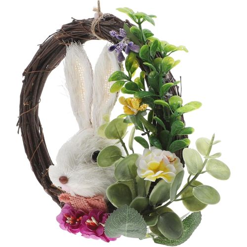 Paques tricoté avec des fleurs artificielles branche base lapin porte décoration ornement mural pour