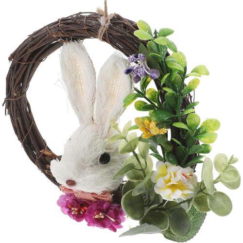 Fleurs artificielles décoratives de Paques, base de branche tissée pour décoration de porte de lapin