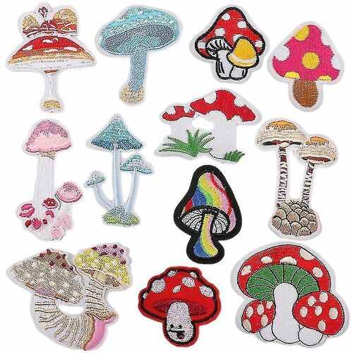 12pcs Mushroom Patches Iron On For Clothing Mini Mushroom Stickers Nature Patches Diy Mushroom Embroidery Patch-XT