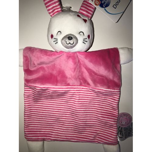 Lapin Blanc Doudou Plat En Peluche Carrée Rose Fille 20 Cm Mots D Enfants