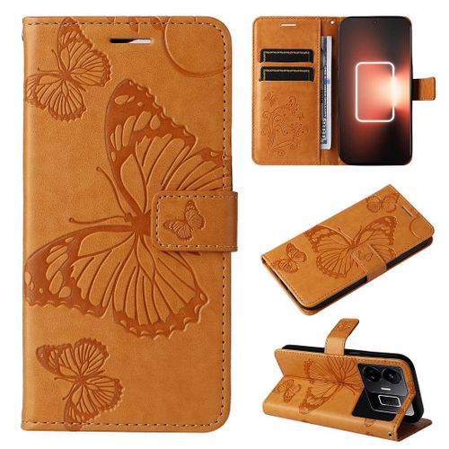 Saturcase Coque Pour Realme Gt Neo 5, Papillon Gaufrage Pu Cuir Magnétique Flip Portefeuille Support Porte-Carte Protecteur Housse Étui Avec Dragonne Pour Realme Gt Neo 5 (Jaune)