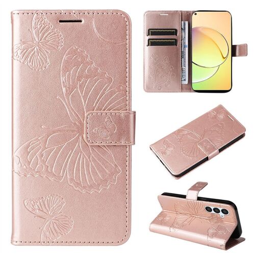 Saturcase Coque Pour Realme 10 4g, Papillon Gaufrage Pu Cuir Magnétique Flip Portefeuille Support Porte-Carte Protecteur Housse Étui Avec Dragonne Pour Realme 10 4g (Or Rose)