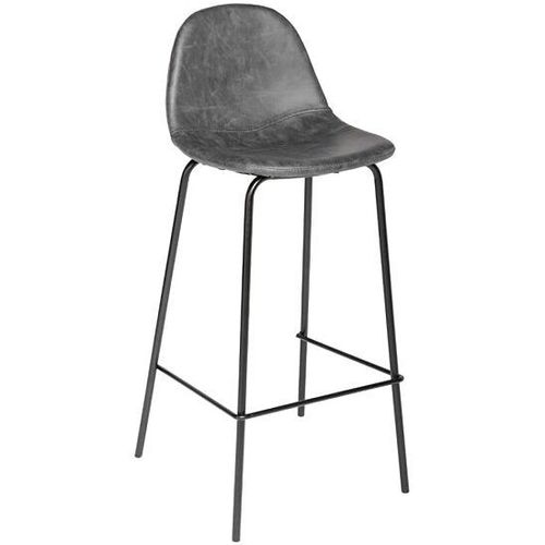 Tabouret De Bar En Velours Gris Avec Pied Metal Noir 47x43x76/105cm