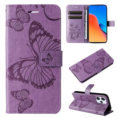 Saturcase Coque Pour Xiaomi Redmi 12, Papillon Gaufrage Pu Cuir Magnétique Flip Portefeuille Support Porte-Carte Protecteur Housse Étui Avec Dragonne Pour Xiaomi Redmi 12 (Violet)