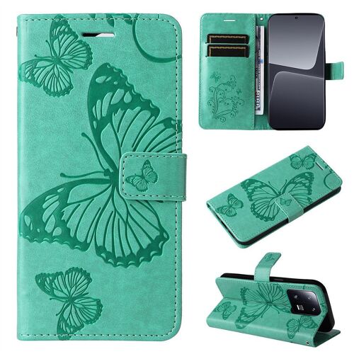 Saturcase Coque Pour Xiaomi 13 Pro, Papillon Gaufrage Pu Cuir Magnétique Flip Portefeuille Support Porte-Carte Protecteur Housse Étui Avec Dragonne Pour Xiaomi 13 Pro (Vert)