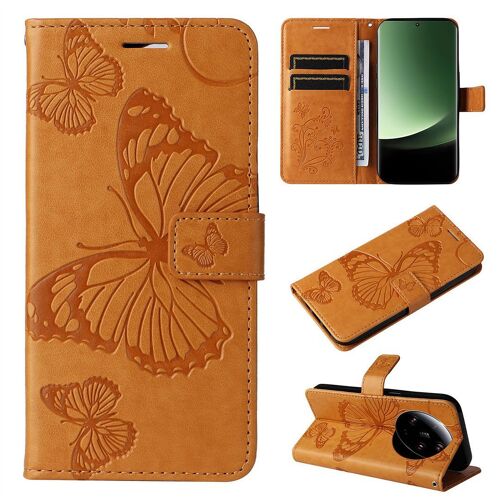 Saturcase Coque Pour Xiaomi 13 Ultra, Papillon Gaufrage Pu Cuir Magnétique Flip Portefeuille Support Porte-Carte Protecteur Housse Étui Avec Dragonne Pour Xiaomi 13 Ultra (Jaune)