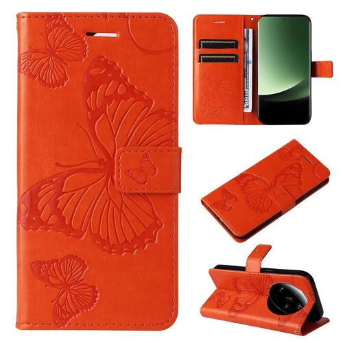SATURCASE Coque pour Xiaomi 13 Ultra, Papillon Gaufrage PU Cuir Magnétique Flip Portefeuille Support Porte-carte Protecteur Housse Étui avec Dragonne pour Xiaomi 13 Ultra (Orange)