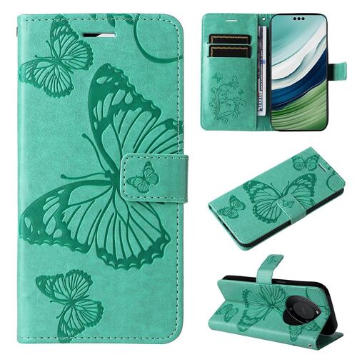 Saturcase Coque Pour Huawei Mate 60 Pro/60 Pro Plus, Papillon Gaufrage Pu Cuir Magnétique Flip Portefeuille Support Porte-Carte Protecteur Housse Étui Avec Dragonne Pour Huawei Mate 60 Pro/60 Pro Plus (Vert)