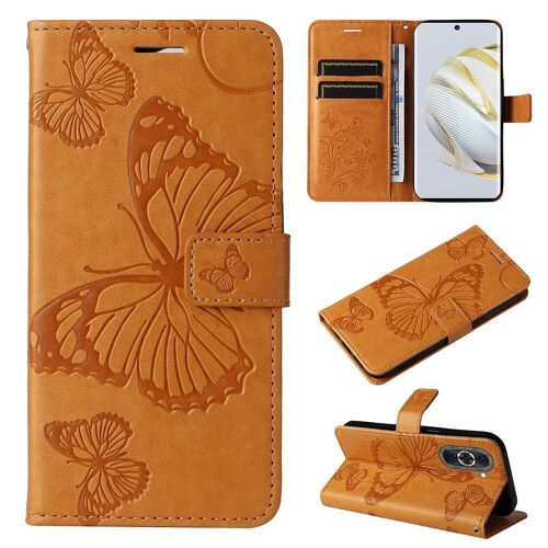 Saturcase Coque Pour Huawei Nova 10, Papillon Gaufrage Pu Cuir Magnétique Flip Portefeuille Support Porte-Carte Protecteur Housse Étui Avec Dragonne Pour Huawei Nova 10 (Jaune)