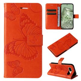 Saturcase Coque Pour Google Pixel 8a, Papillon Gaufrage Pu Cuir Magnétique Flip Portefeuille Support Porte-Carte Protecteur Housse Étui Avec Dragonne Pour Google Pixel 8a (Orange)