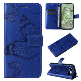 Saturcase Coque Pour Google Pixel 8a, Papillon Gaufrage Pu Cuir Magnétique Flip Portefeuille Support Porte-Carte Protecteur Housse Étui Avec Dragonne Pour Google Pixel 8a (Bleu)