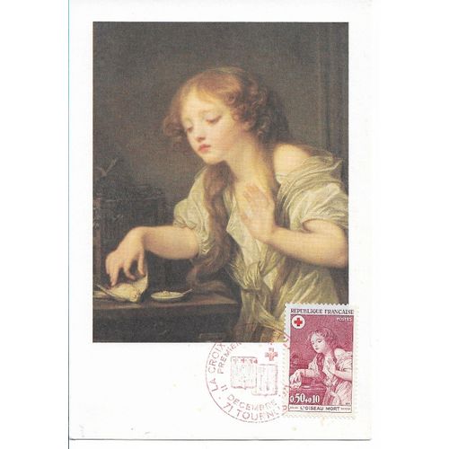 Carte Timbrée Oblitérée 1er Jour D'émission Croix Rouge Française 11 Décembre 1971 (Comité De 71 Tournus) : Peinture De J B Greuze "Un Enfant Hésitant De Toucher Un Oiseau"
