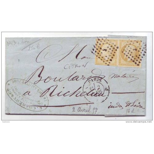 013. Lac N°13 - 2ex. Jaune-Citron (1défx) - De Paris À Richelieu - 1857 (