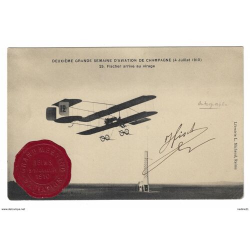 Cpa Aviation - Carte Signée Par Fischer - Aviation En Champagne (Marne)