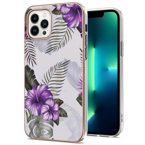 Yb Imd Series-1 Pour Iphone 15 Pro Étui Tpu Galvanisé Marbre Motif Floral Imd Téléphone Couverture