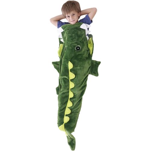 Sac De Couchage En Flanelle Douce Et Épaisse Pour Enfants, Motif Queue De Crocodile, Couverture Chaude Pour Canapé Et Télévision Sn070275